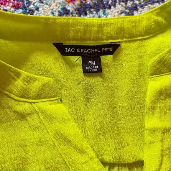 Zac & Rachel Petite Size Medium Electric Green Neon Long Sleeve Blouse - Picture 2 of 3